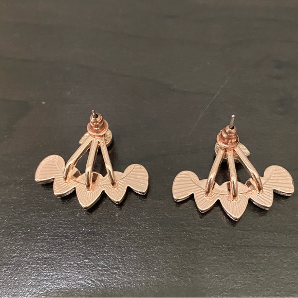 Unsigned Waterdrop Ear Jacket Rhinestones Rose Gold-tone Drop  Earrings - Picture 7 of 13